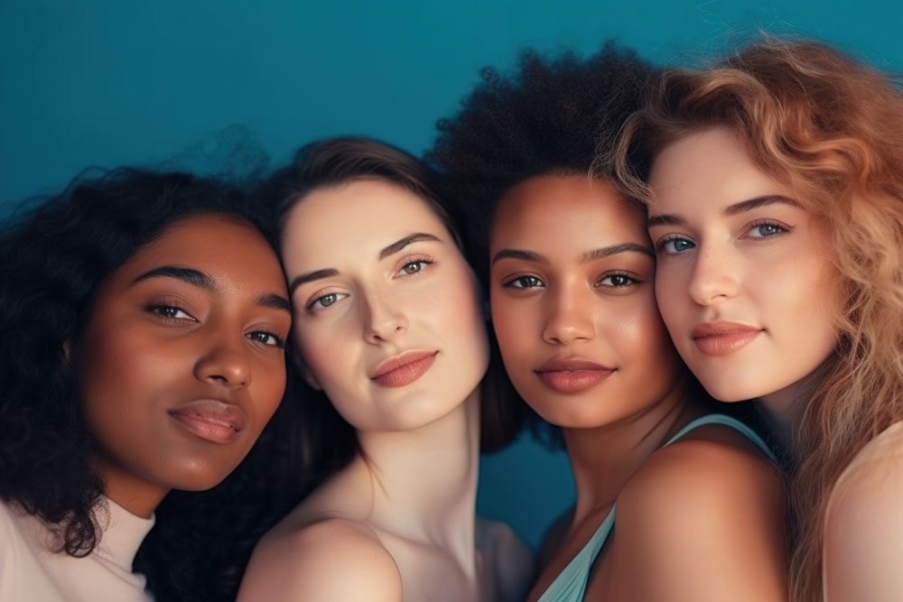 Diverse group of four women smiling.